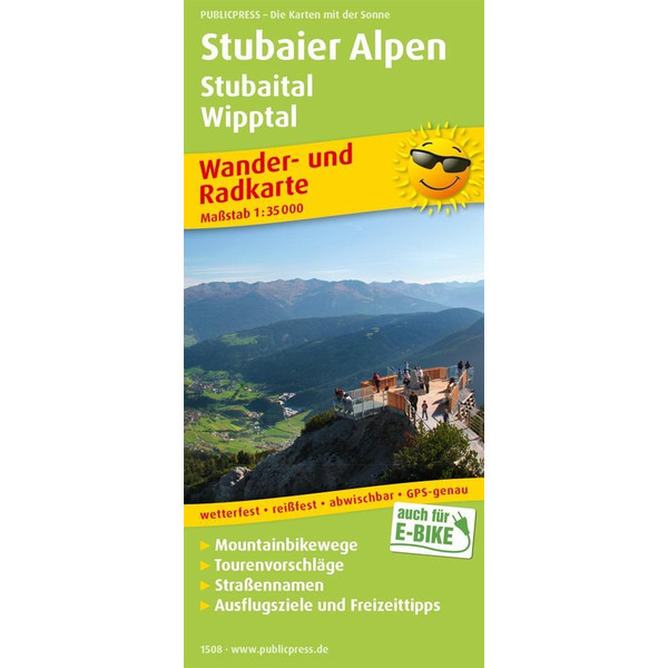 Stubaier Alpen, Stubaital, Wipptal  Wander- und Radkarte 1 : 35 000 Wanderkarte NOPUBLISHER