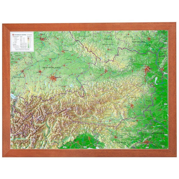 Relief Österreich 1:1,6 MIO mit Holzrahmen Karte NOPUBLISHER