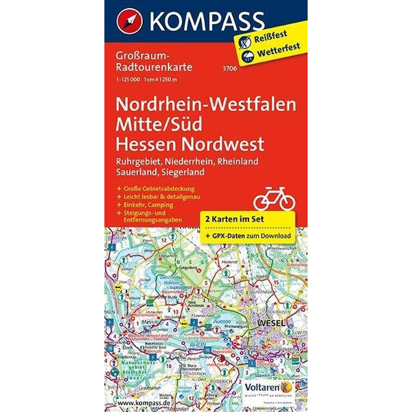 Nordrhein-Westfalen Mitte/Süd - Hessen Nordwest. Großraum-Radtourenkarte 1:125 000 Fahrradkarte NOPUBLISHER
