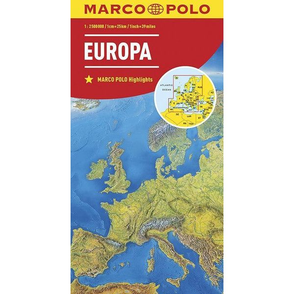 MARCO POLO Länderkarte Europa, physisch 1:2 500 000 Straßenkarte NOPUBLISHER