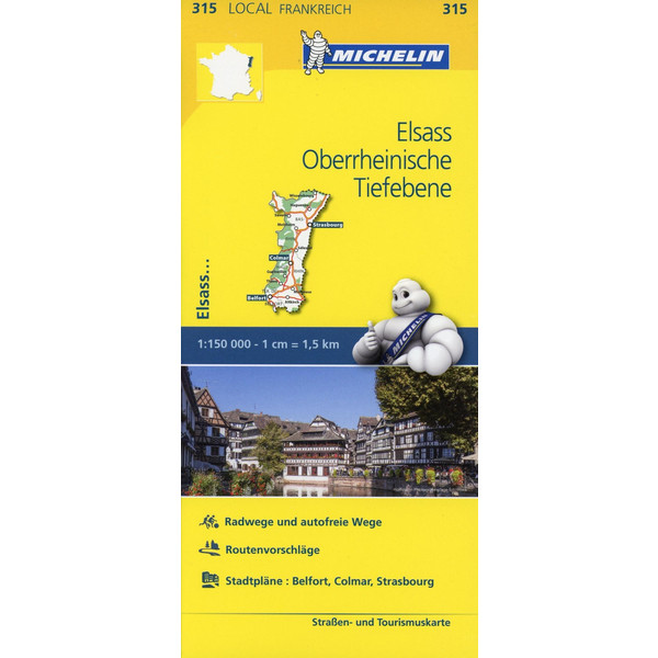  Michelin Localkarte Elsass Oberrheinische Tiefebene 1 : 150 000 - Straßenkarte