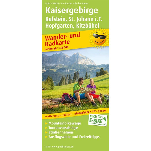 Kaisergebirge, Kufstein - St. Johann i.T., Hopfgarten - Kitzbühel Wander- und Radkarte 1 : 35 000 Wanderkarte NOPUBLISHER