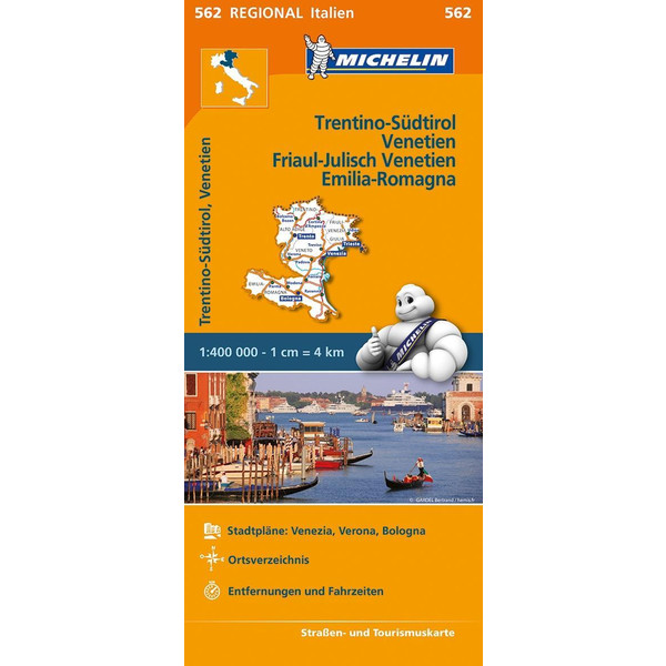 Michelin Trentino-Südtirol,Venetien, Friaul-Julisch Venetien, Emilia Romagna. Straßen- und Tourismuskarte 1:400.000 Straßenkarte NOPUBLISHER
