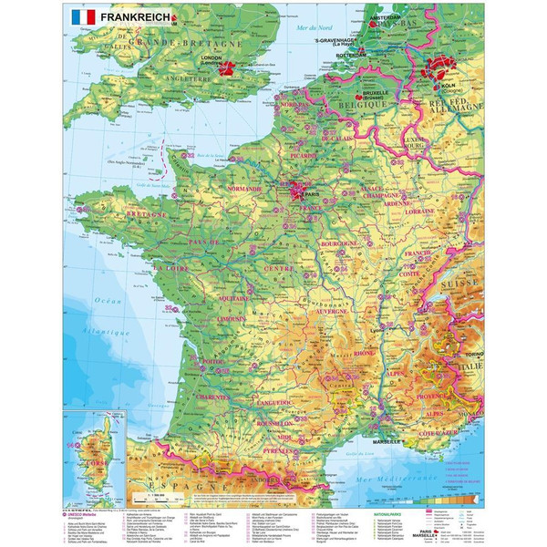 Frankreich physisch 1 : 1.500 000 Poster NOPUBLISHER