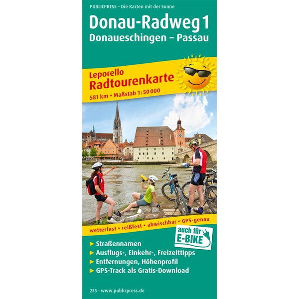 Radtourenkarte Donau-Radweg 01. Donaueschingen - Passau 1 : 50 000 Fahrradkarte PUBLICPRESS