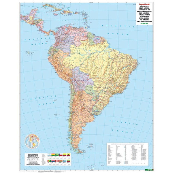 Südamerika physisch-politisch 1 : 8 000 000. Plano Poster FREYTAG + BERNDT