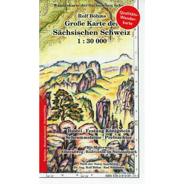 Große Karte der Sächsischen Schweiz 1 : 30 000. Regenfest Wanderkarte RALF BÖHM