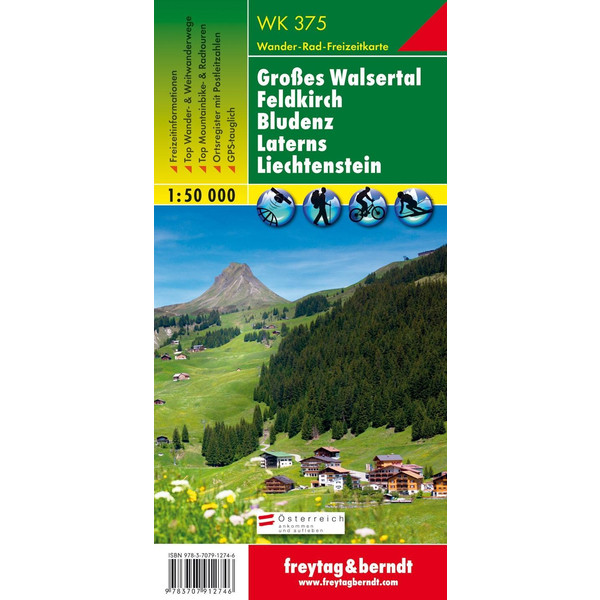 Großes Walsertal - Feldkirch - Bludenz - Laterns - Liechtenstein 1 : 50 000. WK 375 Wanderkarte FREYTAG + BERNDT