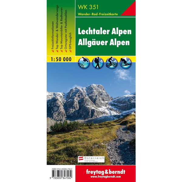 Lechtaler, Allgäuer Alpen 1 : 50 000 Wanderkarte FREYTAG + BERNDT