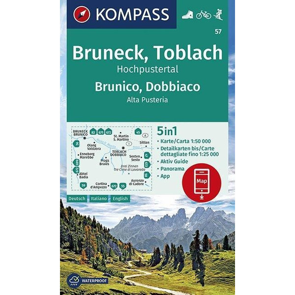 KOMPASS Wanderkarte Bruneck, Toblach, Hochpustertal / Brunico, Dobbiaco, Alta Pusteria 1:50 000 Wanderkarte KOMPASS KARTEN GMBH