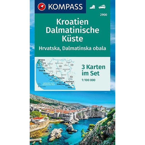 Kroatien, Dalmatinische Küste 1:100 000 Straßenkarte KOMPASS KARTEN GMBH