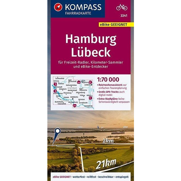 KOMPASS Fahrradkarte Hamburg, Lübeck 1:70.000, FK 3341 Fahrradkarte KOMPASS KARTEN GMBH