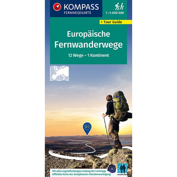  KOMPASS Fernwegekarte Fernwanderwege Europa, Long-Distance-Paths Europe 1:2 500 000 - Karte