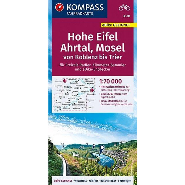  KOMPASS Fahrradkarte Hohe Eifel, Ahrtal, Mosel, von Koblenz bis Trier 1:70.000 - Fahrradkarte