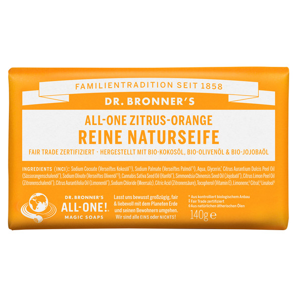 Dr. Bronner' s REINE NATURSEIFE (STÜCKSEIFE) Outdoor Seife ZITRUS-ORANGE