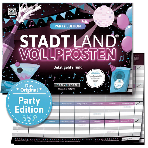 Denkriesen STADT LAND VOLLPFOSTEN - PARTY EDITION Reisespiel NOCOLOR