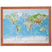  Relief Welt 1:107 MIO mit Holzrahmen  - Weltkarte